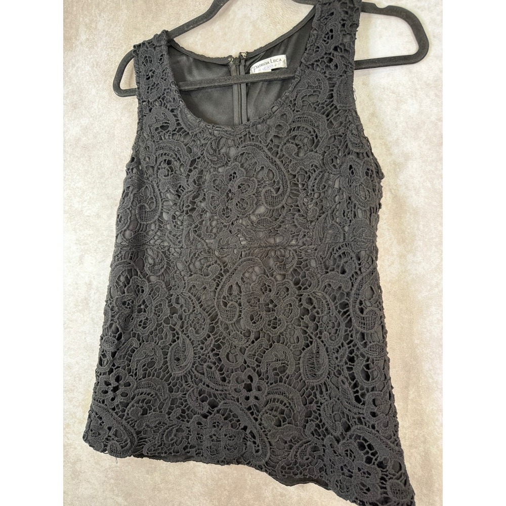 Patrizia Luca Milano Crochet Top Large Black Floral Sleeveless Boho Whimsygoth - Picture 2 of 5